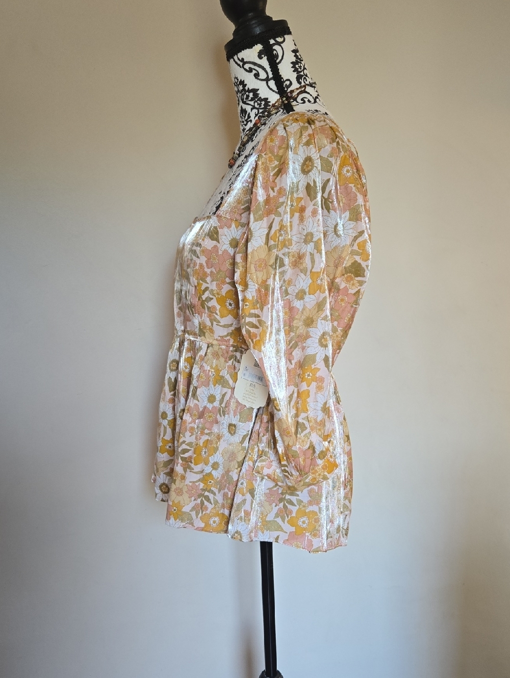 Altar'd State Floral Peasant Blouse in Mustard, Peach & Cream M - Picture 4 of 12